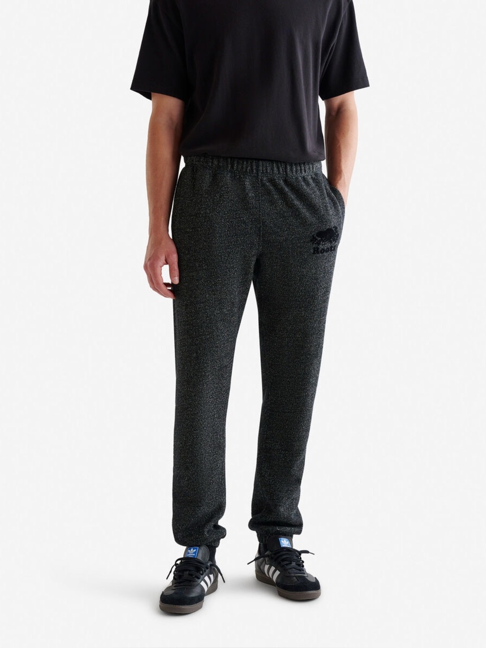 Roots organic heritage sweatpants in black salt and pepper Heather sweat pants